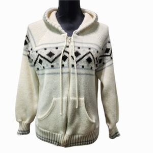 KITTY HAWK Knit Fair Isle Mohair Blend VTG Zip Hooded Sweater